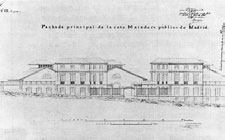 Alzado del Proyecto de Casa Matadero de la Puerta de Toledo. Arquitecto: Juan José Sánchez Pescador, 1861 (AVM. 4-246-24)